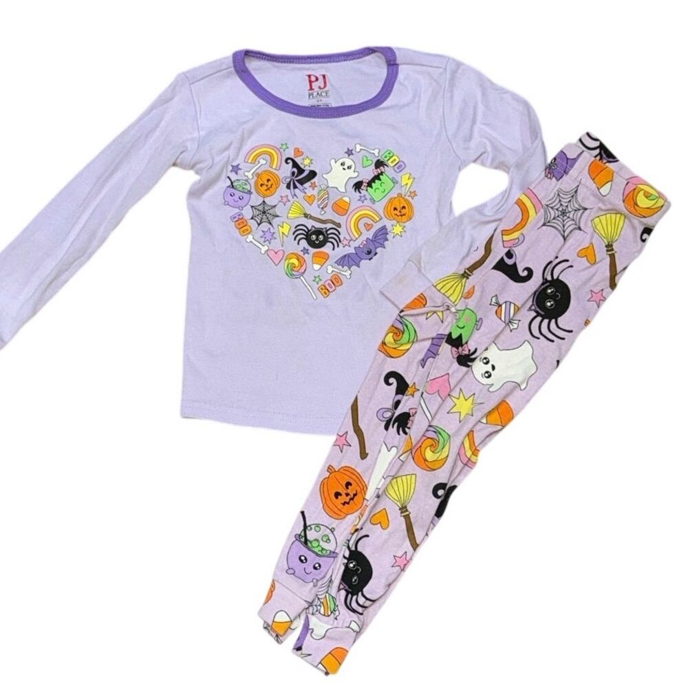 Children’s Place Halloween Pajamas Girls 2T Purple Cotton Ghosts Pumpkin Set